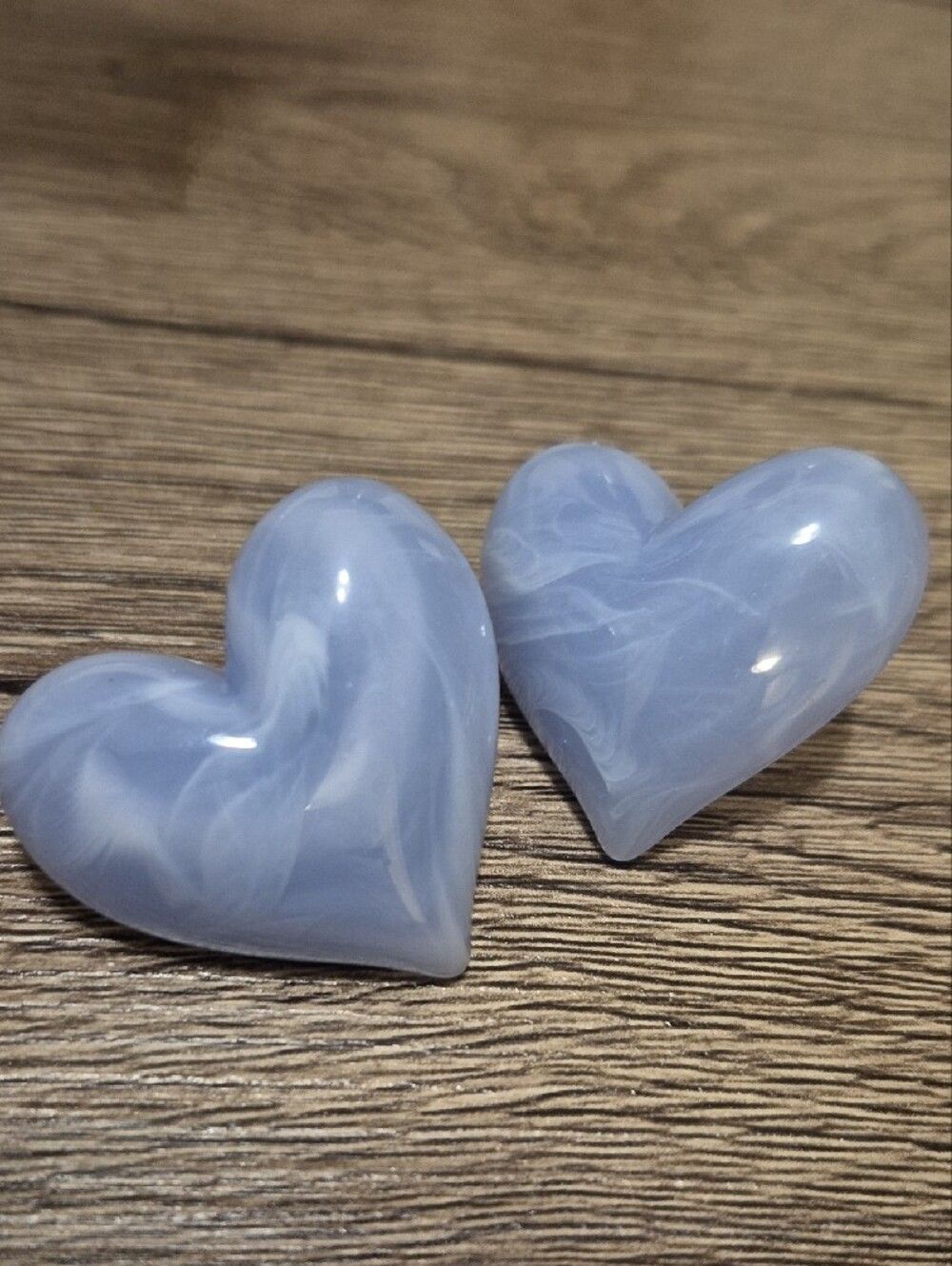 Oversized Chunky Swirled Light Blue Heart Stud Earrings 1.5" Diameter